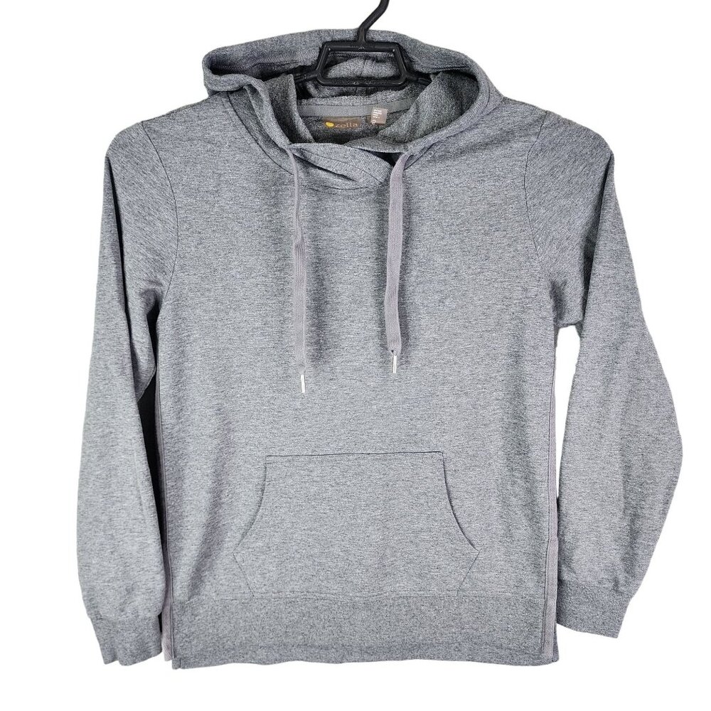 Womens Zella Gray Pullover Hoodie Sweatshirt Drawstring Long Sleeve Size S